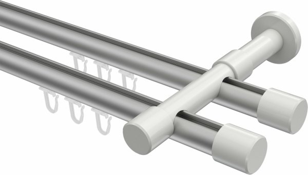 Innenlauf Gardinenstange Aluminium / Metall 20 mm Ø 2-läufig PRESTIGE - Santo Silbergrau / Weiß 100 cm