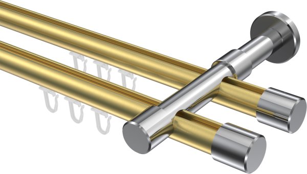 Innenlauf Gardinenstange Aluminium / Metall 20 mm Ø 2-läufig PRESTIGE - Santo Messing-Optik / Chrom 100 cm
