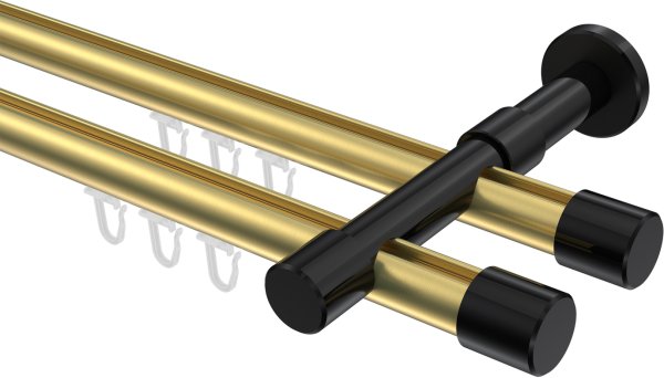 Innenlauf Gardinenstange Aluminium / Metall 20 mm Ø 2-läufig PRESTIGE - Santo Messing-Optik / Schwarz 100 cm