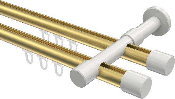 Innenlauf Gardinenstange Aluminium / Metall 20 mm Ø 2-läufig PRESTIGE - Santo Messing-Optik / Weiß 100 cm