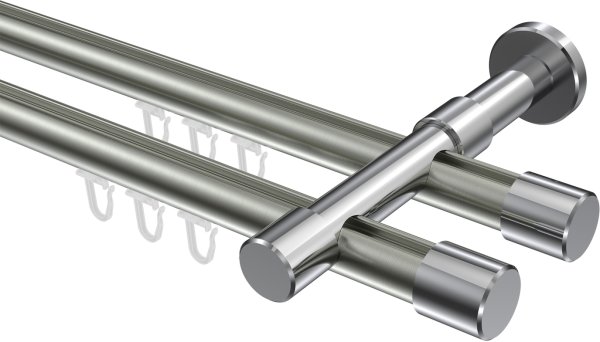 Innenlauf Gardinenstange Aluminium / Metall 20 mm Ø 2-läufig PRESTIGE - Santo Edelstahl-Optik / Chrom 100 cm