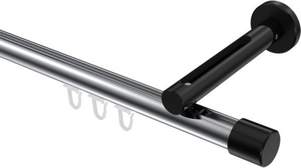 Innenlauf Gardinenstange Aluminium / Metall 20 mm Ø SITENO - Santo Chrom / Schwarz 100 cm