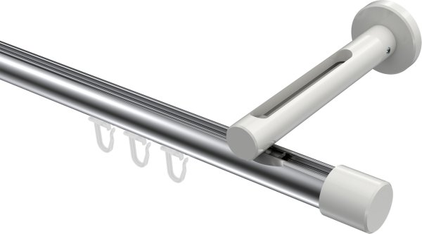 Innenlauf Gardinenstange Aluminium / Metall 20 mm Ø SITENO - Santo Chrom / Weiß 100 cm