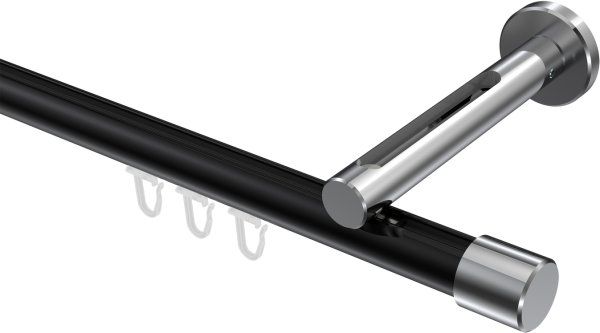 Innenlauf Gardinenstange Aluminium / Metall 20 mm Ø SITENO - Santo Schwarz / Chrom 100 cm