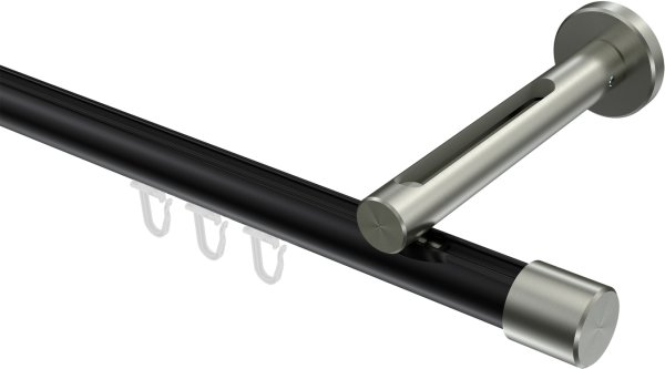 Innenlauf Gardinenstange Aluminium / Metall 20 mm Ø SITENO - Santo Schwarz / Edelstahl-Optik 100 cm