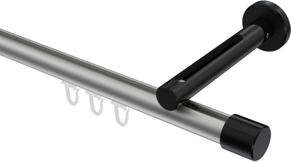 Innenlauf Gardinenstange Aluminium / Metall 20 mm Ø SITENO - Santo Silbergrau / Schwarz 100 cm