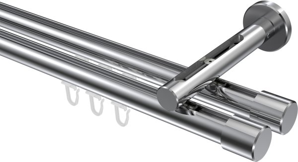 Innenlauf Gardinenstange Aluminium / Metall 20 mm Ø 2-läufig SITENO - Santo Chrom 100 cm