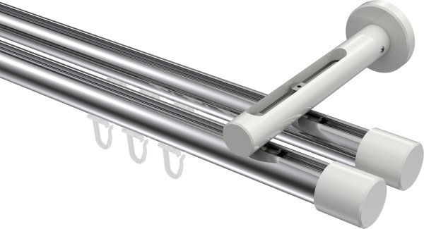 Innenlauf Gardinenstange Aluminium / Metall 20 mm Ø 2-läufig SITENO - Santo Chrom / Weiß 100 cm