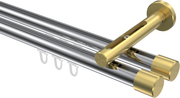 Innenlauf Gardinenstange Aluminium / Metall 20 mm Ø 2-läufig SITENO - Santo Chrom / Messing-Optik 100 cm