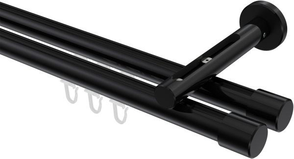 Innenlauf Gardinenstange Aluminium / Metall 20 mm Ø 2-läufig SITENO - Santo Schwarz 100 cm