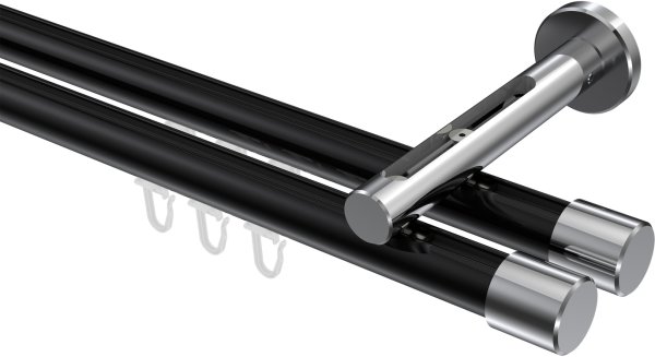 Innenlauf Gardinenstange Aluminium / Metall 20 mm Ø 2-läufig SITENO - Santo Schwarz / Chrom 100 cm