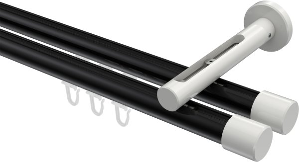 Innenlauf Gardinenstange Aluminium / Metall 20 mm Ø 2-läufig SITENO - Santo Schwarz / Weiß 100 cm