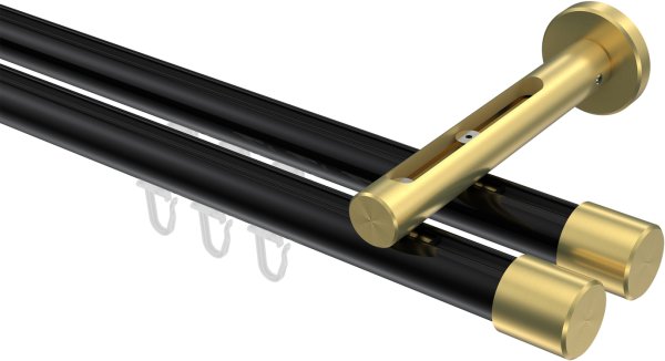 Innenlauf Gardinenstange Aluminium / Metall 20 mm Ø 2-läufig SITENO - Santo Schwarz / Messing-Optik 100 cm