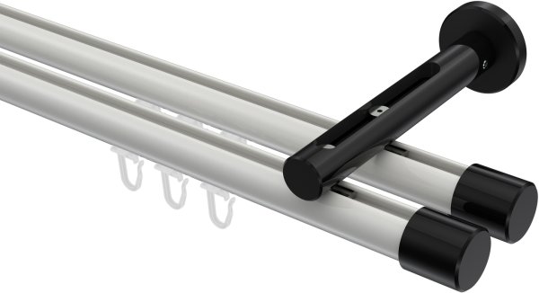 Innenlauf Gardinenstange Aluminium / Metall 20 mm Ø 2-läufig SITENO - Santo Weiß / Schwarz 100 cm