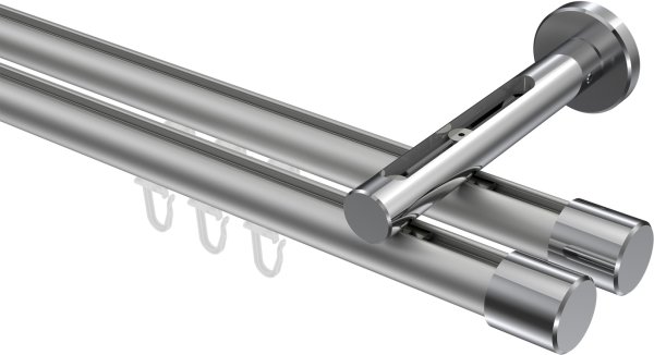 Innenlauf Gardinenstange Aluminium / Metall 20 mm Ø 2-läufig SITENO - Santo Silbergrau / Chrom 100 cm