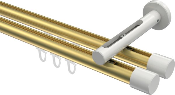 Innenlauf Gardinenstange Aluminium / Metall 20 mm Ø 2-läufig SITENO - Santo Messing-Optik / Weiß 100 cm