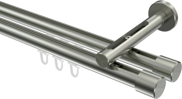 Innenlauf Gardinenstange Edelstahl-Optik 20 mm Ø 2-läufig SITENO - Santo 100 cm