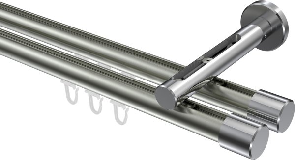 Innenlauf Gardinenstange Aluminium / Metall 20 mm Ø 2-läufig SITENO - Santo Edelstahl-Optik / Chrom 100 cm