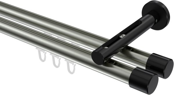 Innenlauf Gardinenstange Aluminium / Metall 20 mm Ø 2-läufig SITENO - Santo Edelstahl-Optik / Schwarz 100 cm