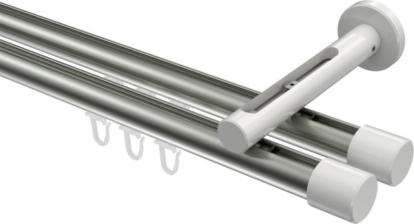 Innenlauf Gardinenstange Aluminium / Metall 20 mm Ø 2-läufig SITENO - Santo Edelstahl-Optik / Weiß 100 cm