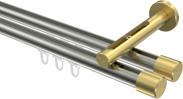 Innenlauf Gardinenstange Edelstahl-Optik / Messing-Optik 20 mm Ø 2-läufig SITENO - Santo 100 cm