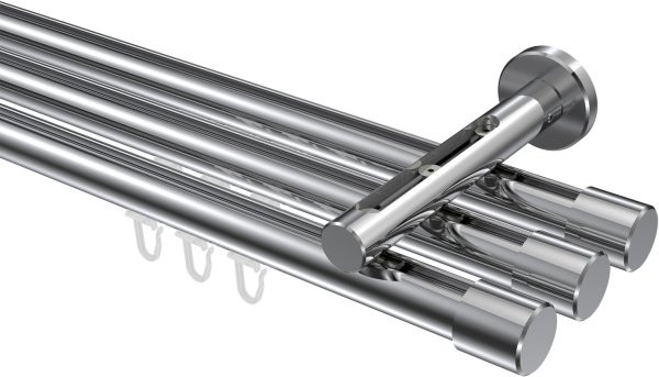 Innenlauf Gardinenstange Aluminium / Metall 20 mm Ø 3-läufig SITENO - Santo Chrom 100 cm