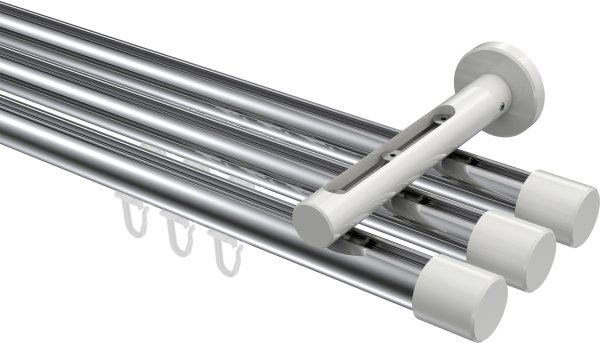 Innenlauf Gardinenstange Aluminium / Metall 20 mm Ø 3-läufig SITENO - Santo Chrom / Weiß 100 cm