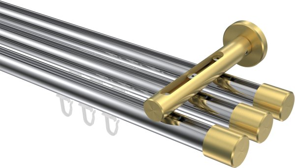 Innenlauf Gardinenstange Aluminium / Metall 20 mm Ø 3-läufig SITENO - Santo Chrom / Messing-Optik 100 cm