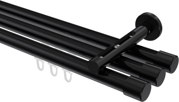 Innenlauf Gardinenstange Aluminium / Metall 20 mm Ø 3-läufig SITENO - Santo Schwarz 100 cm