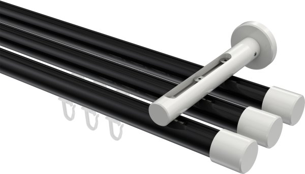 Innenlauf Gardinenstange Aluminium / Metall 20 mm Ø 3-läufig SITENO - Santo Schwarz / Weiß 100 cm