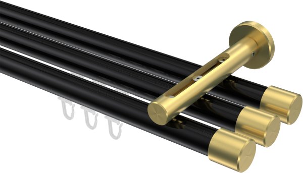 Innenlauf Gardinenstange Aluminium / Metall 20 mm Ø 3-läufig SITENO - Santo Schwarz / Messing-Optik 100 cm