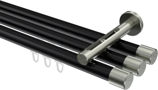 Innenlauf Gardinenstange Aluminium / Metall 20 mm Ø 3-läufig SITENO - Santo Schwarz / Edelstahl-Optik 100 cm