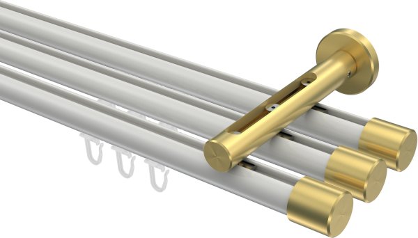 Innenlauf Gardinenstange Aluminium / Metall 20 mm Ø 3-läufig SITENO - Santo Weiß / Messing-Optik 100 cm