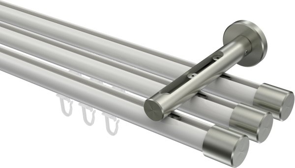 Innenlauf Gardinenstange Aluminium / Metall 20 mm Ø 3-läufig SITENO - Santo Weiß / Edelstahl-Optik 100 cm
