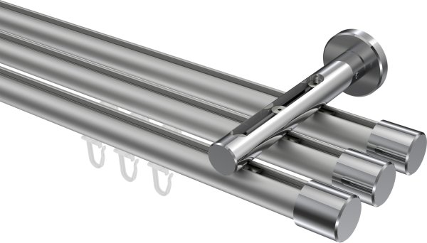 Innenlauf Gardinenstange Aluminium / Metall 20 mm Ø 3-läufig SITENO - Santo Silbergrau / Chrom 100 cm