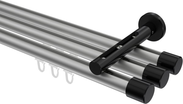 Innenlauf Gardinenstange Aluminium / Metall 20 mm Ø 3-läufig SITENO - Santo Silbergrau / Schwarz 100 cm