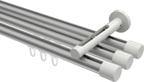 Innenlauf Gardinenstange Aluminium / Metall 20 mm Ø 3-läufig SITENO - Santo Silbergrau / Weiß 100 cm