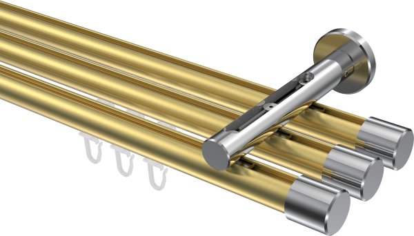 Innenlauf Gardinenstange Aluminium / Metall 20 mm Ø 3-läufig SITENO - Santo Messing-Optik / Chrom 100 cm