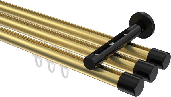Innenlauf Gardinenstange Aluminium / Metall 20 mm Ø 3-läufig SITENO - Santo Messing-Optik / Schwarz 100 cm