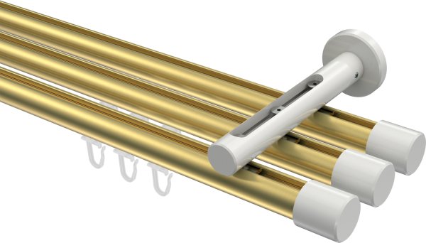 Innenlauf Gardinenstange Aluminium / Metall 20 mm Ø 3-läufig SITENO - Santo Messing-Optik / Weiß 100 cm