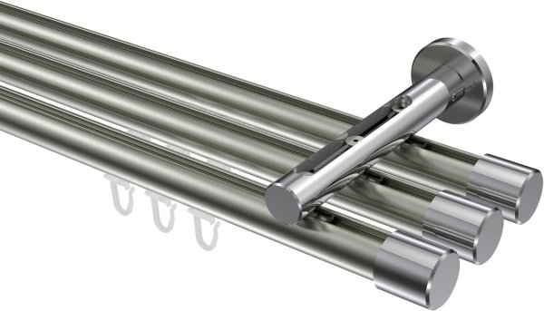 Innenlauf Gardinenstange Aluminium / Metall 20 mm Ø 3-läufig SITENO - Santo Edelstahl-Optik / Chrom 100 cm