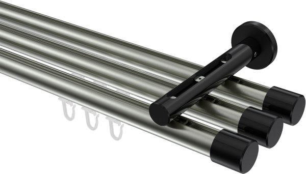 Innenlauf Gardinenstange Aluminium / Metall 20 mm Ø 3-läufig SITENO - Santo Edelstahl-Optik / Schwarz 100 cm