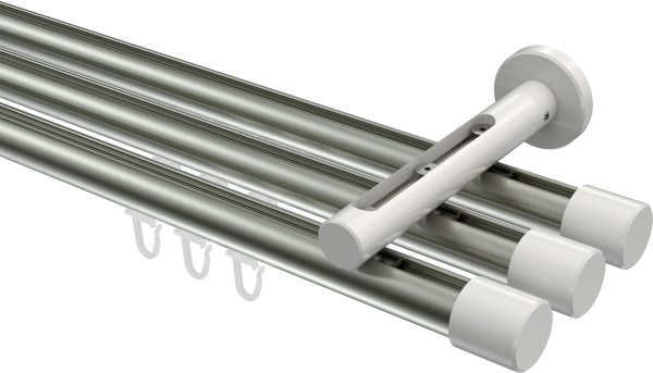 Innenlauf Gardinenstange Aluminium / Metall 20 mm Ø 3-läufig SITENO - Santo Edelstahl-Optik / Weiß 100 cm