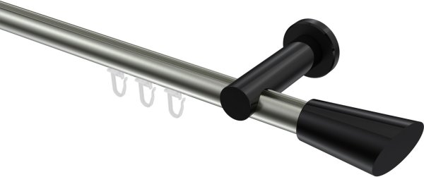 Innenlauf Gardinenstange Aluminium / Metall 20 mm Ø PLATON - Bento Edelstahl-Optik / Schwarz 100 cm