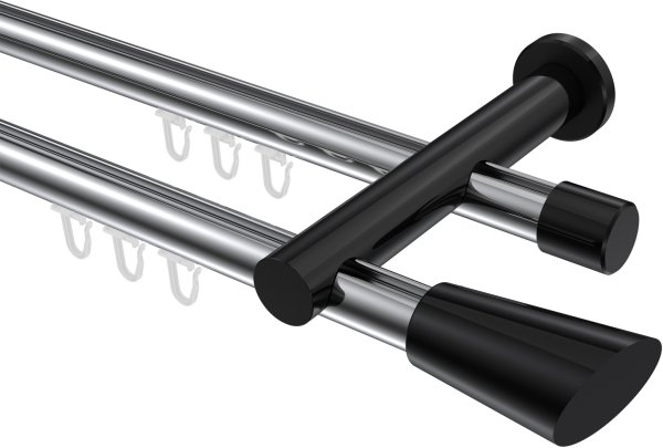 Innenlauf Gardinenstange Aluminium / Metall 20 mm Ø 2-läufig PLATON - Bento Chrom / Schwarz 100 cm