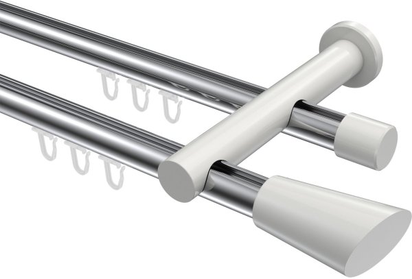 Innenlauf Gardinenstange Aluminium / Metall 20 mm Ø 2-läufig PLATON - Bento Chrom / Weiß 100 cm