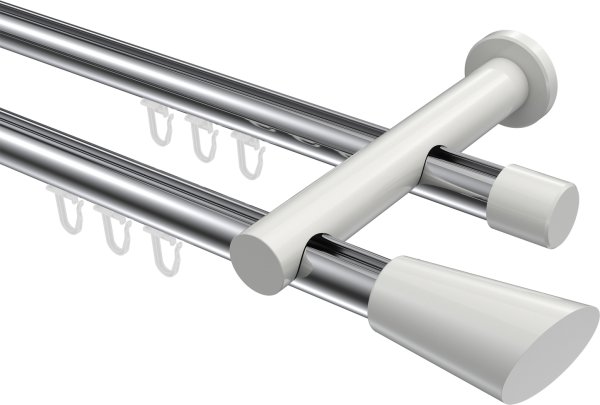 Innenlauf Gardinenstange Aluminium / Metall 20 mm Ø 2-läufig PLATON - Bento Chrom / Weiß 100 cm
