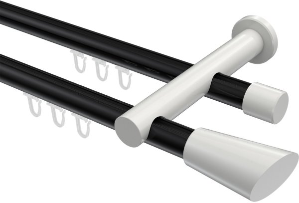 Innenlauf Gardinenstange Aluminium / Metall 20 mm Ø 2-läufig PLATON - Bento Schwarz / Weiß 100 cm