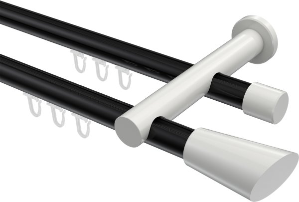 Innenlauf Gardinenstange Aluminium / Metall 20 mm Ø 2-läufig PLATON - Bento Schwarz / Weiß 100 cm
