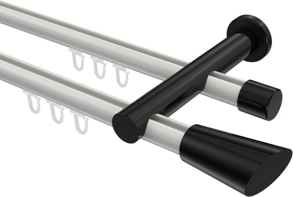 Innenlauf Gardinenstange Aluminium / Metall 20 mm Ø 2-läufig PLATON - Bento Weiß / Schwarz 100 cm